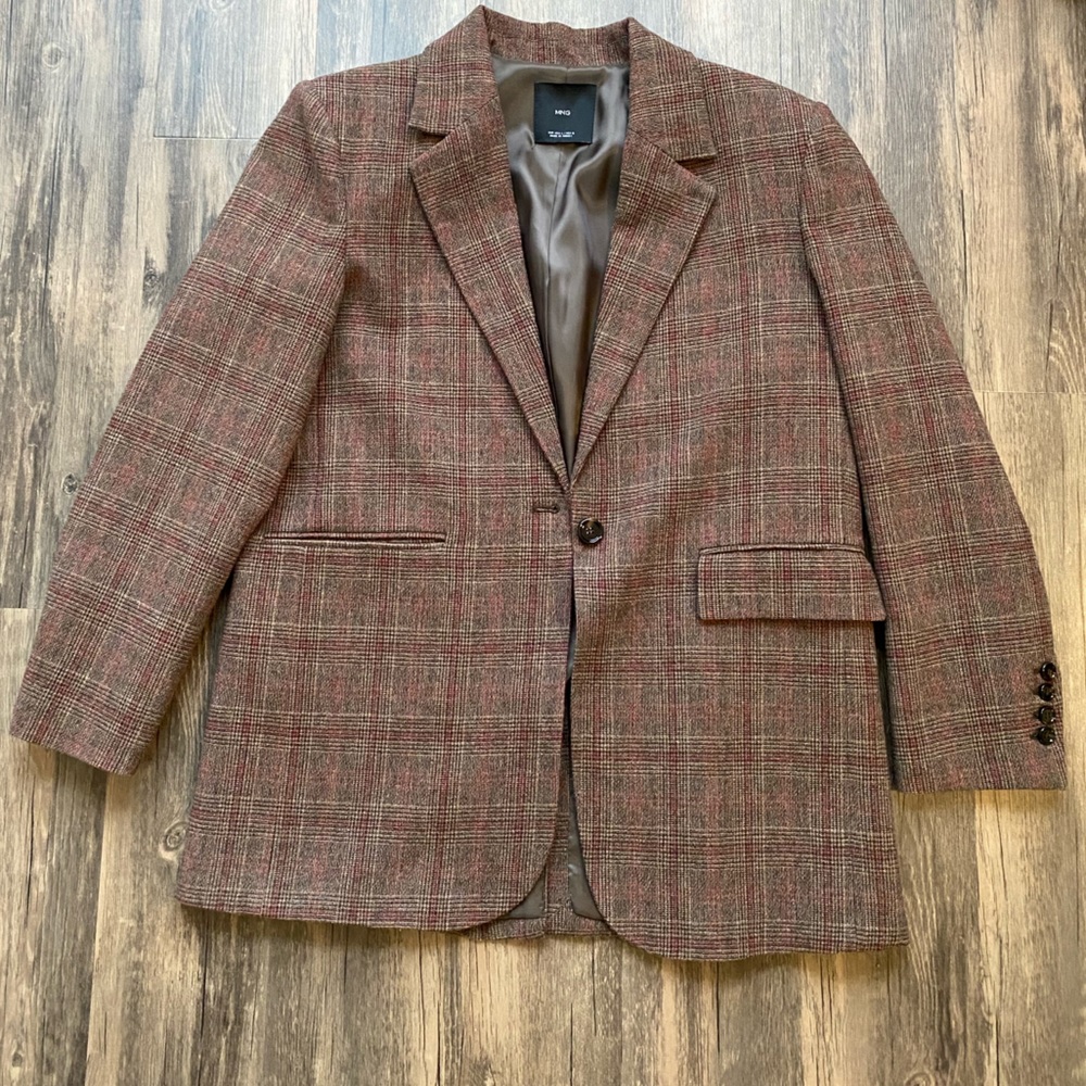 Brown Plaid Oversized Blazer Suit Jacket